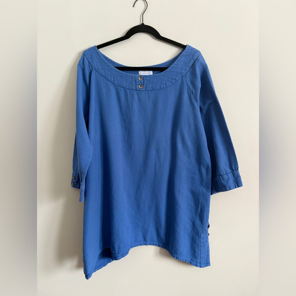 Soft Surroundings Women’s Elegant Shark-Bite Funky Cotton Woven Tunic Top Size M
